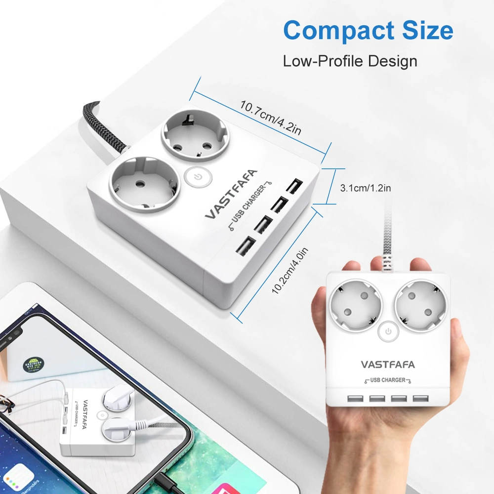 2 AC Outlets Extension Socket 4 USB Charging Station Smart Travel Portable Desktop Surge Protector Power Cube Strip